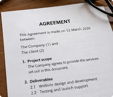 Illustration of a printed project agreement