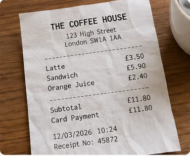 Illustration of a receipt with line items and a total