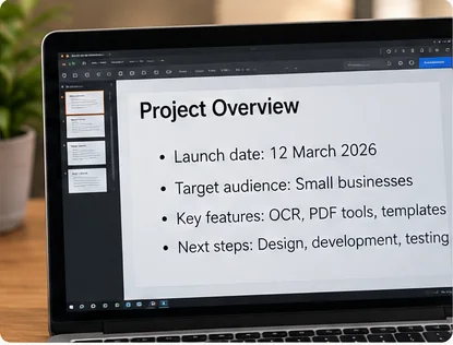 Illustration of a screenshot containing a project update and task list