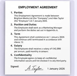 Example printed agreement page