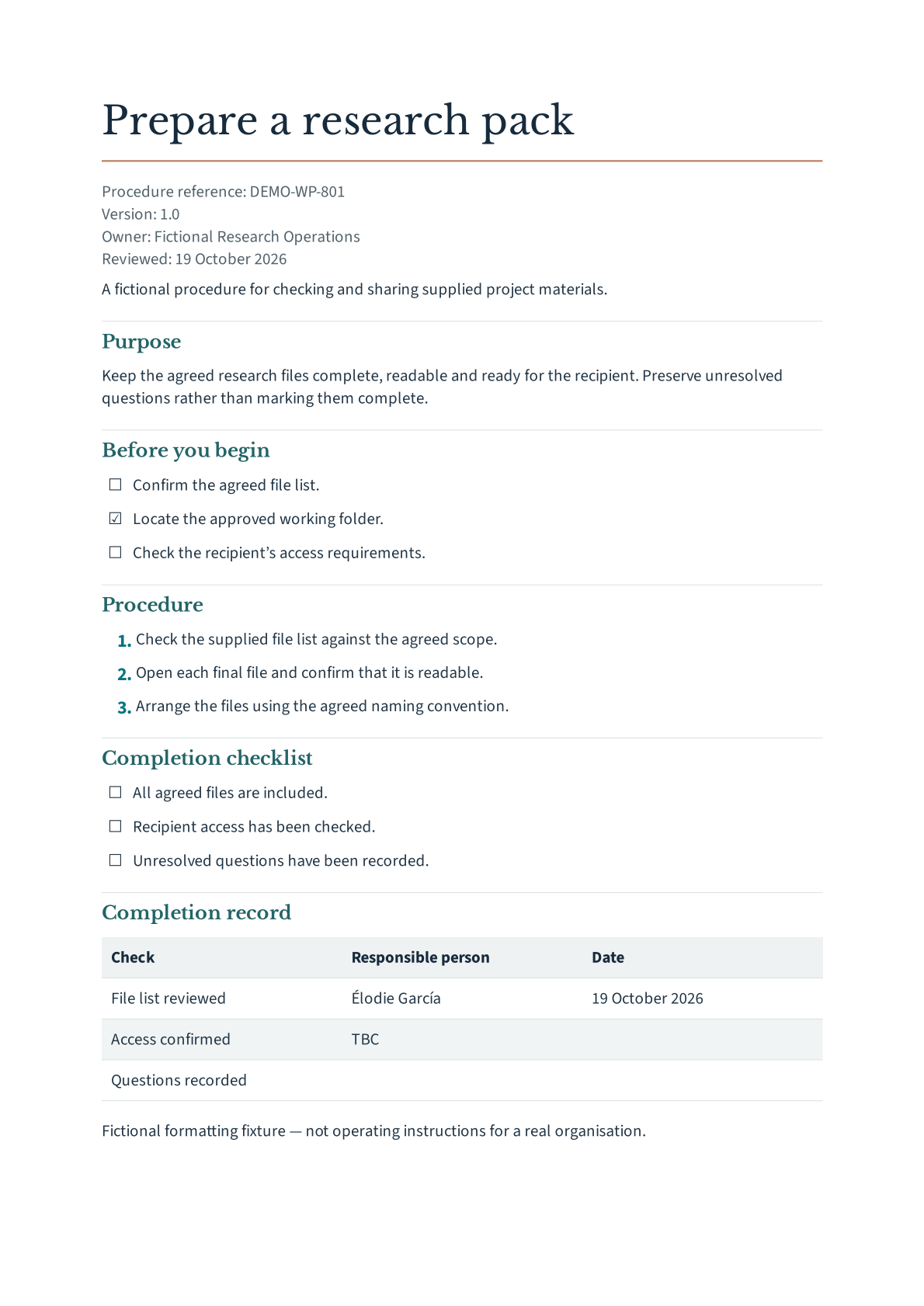 Waypoint fictional sample, first page
