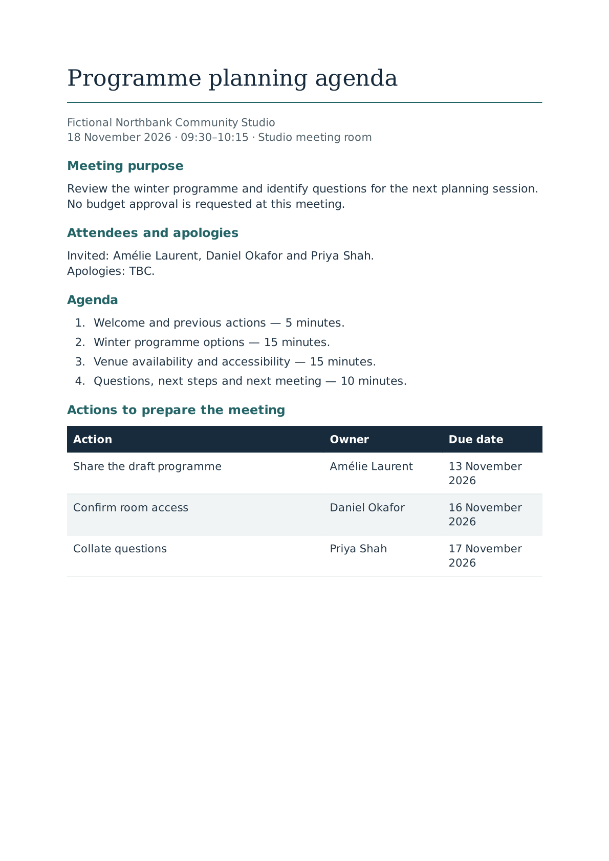 Convene fictional sample, first page