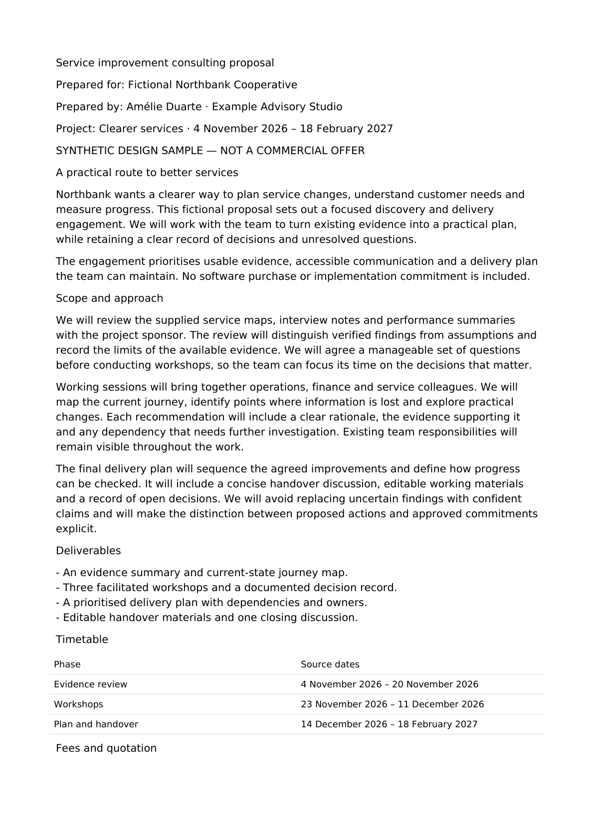 Before fictional proposal, first page