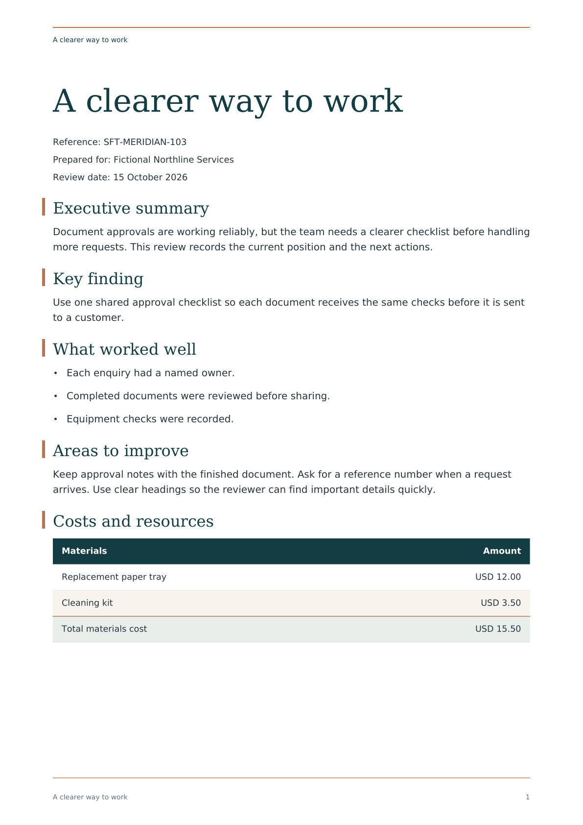 Meridian fictional sample, first page
